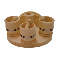 Asztali 3-as fűszertartó szett szalvétatartóval natúr fából