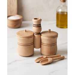 Fa fűszertartó szett 5 darabos - sótartó - fedeles