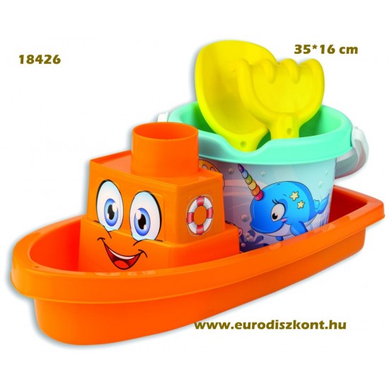 Homokozó szett Prémium Mosolygós hajóval 35*16 cm Homokozó szett Prémium Mosolygós hajóval 35*16 cm