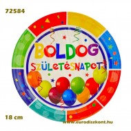 Papírtányér 10 db_ 18 cm - boldog születésnapot - 72584