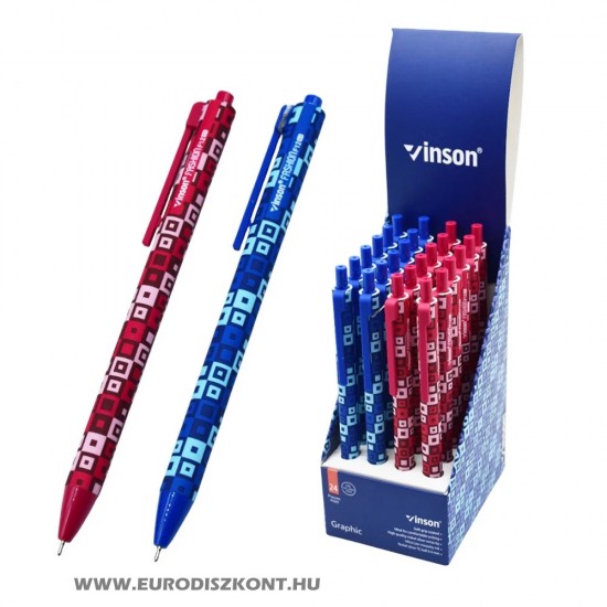 Golyóstoll nyomógombos 0,7mm Vinson Graphic F12 vegyes test displ 24 db/display Golyóstoll nyomógombos 0,7mm Vinson Graphic F12 vegyes test displ 24 db/display