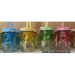 Szívószálas üvegbögre tetővel - Bagoly Szívószálas üvegbögre tetővel - Bagoly