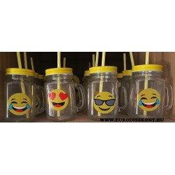 Szívószálas üvegbögre tetővel - Emoji Szívószálas üvegbögre tetővel - Emoji