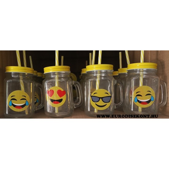 Szívószálas üvegbögre tetővel - Emoji Szívószálas üvegbögre tetővel - Emoji