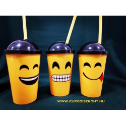 Szívószálas pohár 300 ml "Emoji" 
