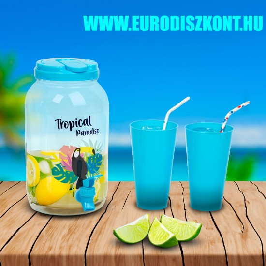 Italadagoló csappal, műanyag pohárszettel - 3,8 l - epres Italadagoló csappal, műanyag pohárszettel - 3,8 l - epres
