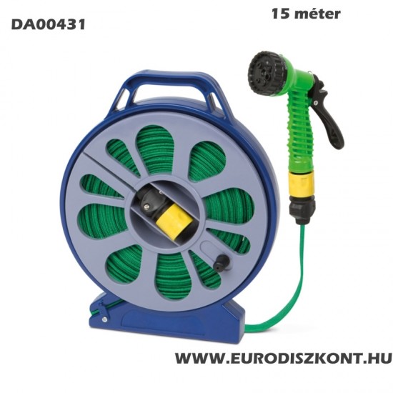 Flexi szövet tömlő 15 méter tároló dobbal - 7 az 1-ben lpcsolófejjel és csatlakozóval Flexi szövet tömlő 15 méter tároló dobbal - 7 az 1-ben lpcsolófejjel és csatlakozóval