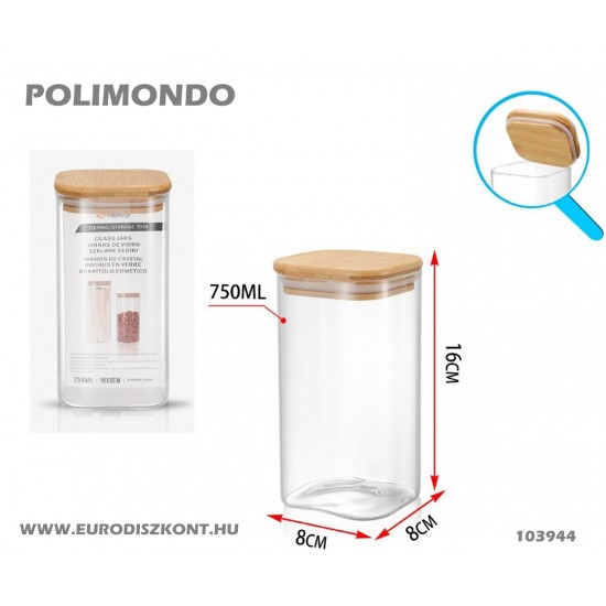 Üveg tároló 750 ml Quadro bambusz tetővel Üveg tároló 750 ml Quadro bambusz tetővel