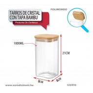 Üveg tároló 1000 ml Quadro bambusz tetővel