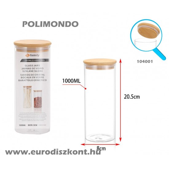 Üveg tároló 1000 ml Barratolo bambusz tetővel