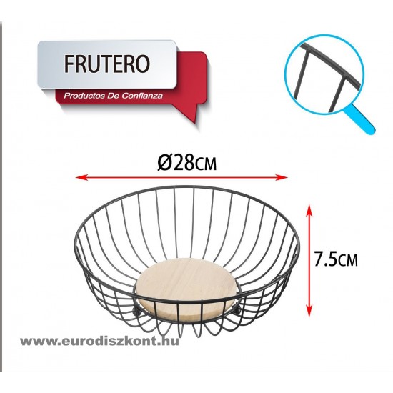 Fém gyümölcskosár fa betéttel 28*7,5 cm