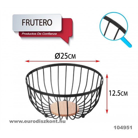 Fém gyümölcskosár fa betéttel 25*12,5 cm